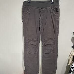 Prana Avril Climbing Pants Articulated Knees Taupe Embroidery Stretch Sz Lg